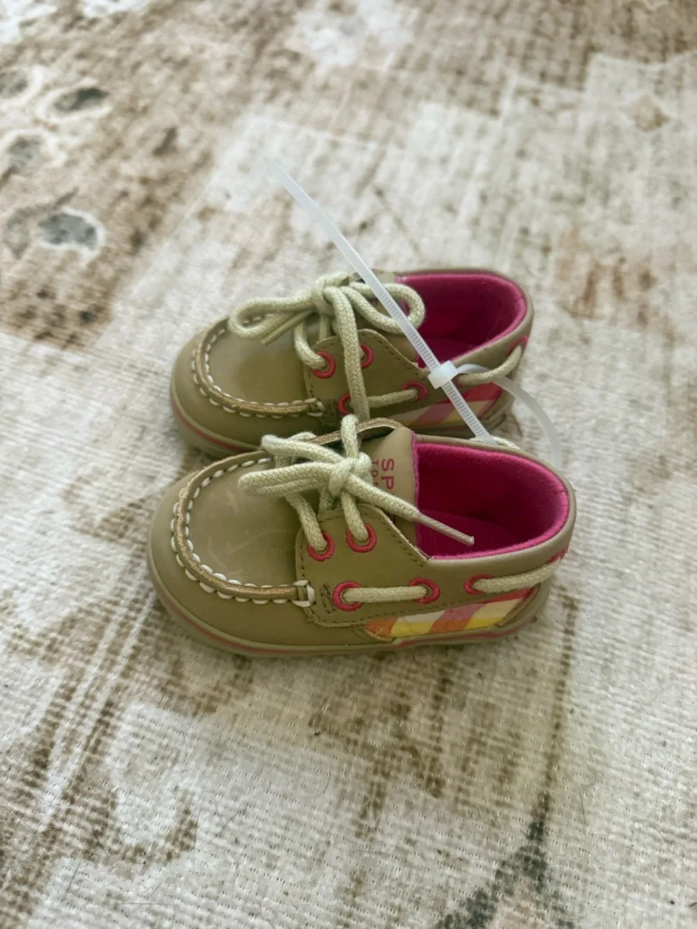 Sperry Tan and Pink Toddler Boat Shoes